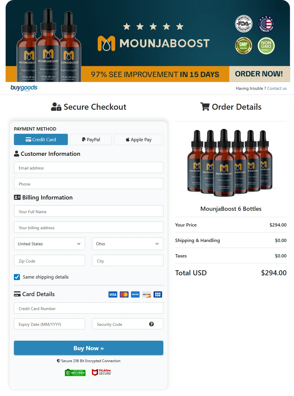 Secure checkout preview